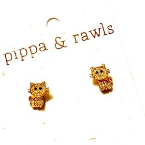 Pippa and Rawls Cubic Zirconia Starter Cat Stud Earrings New